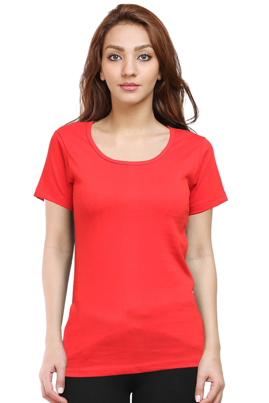 Women's & Girls Classic T-shirt 100% Cotton Round Neck Half Sleeves - Red