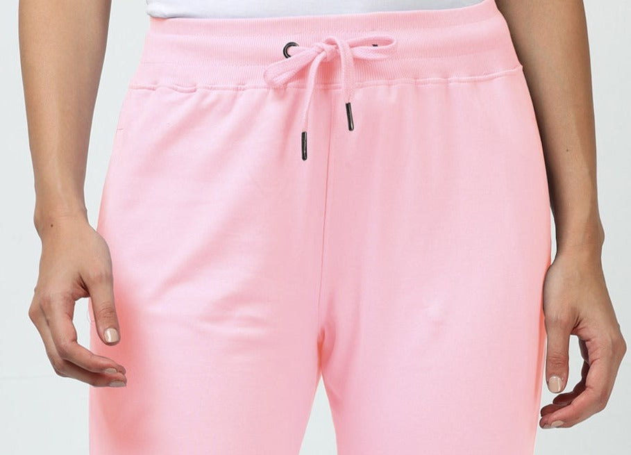 Women's & Girls Relaxed Fit Cotton Joggers Pants - Light Baby Pink