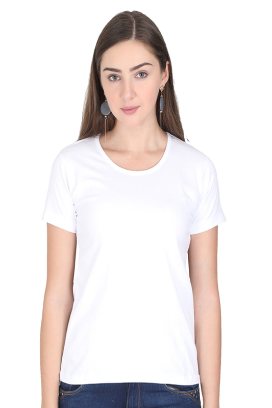 Women's & Girls Classic T-shirt 100% Cotton Round Neck Half Sleeves - White