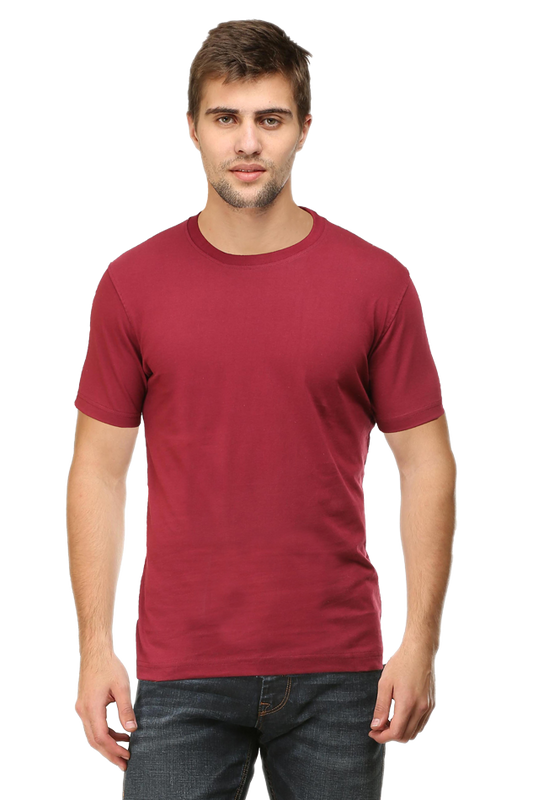 Men's Classic T-shirt 100% Cotton Round Neck Half Sleeves - Maroon for Men