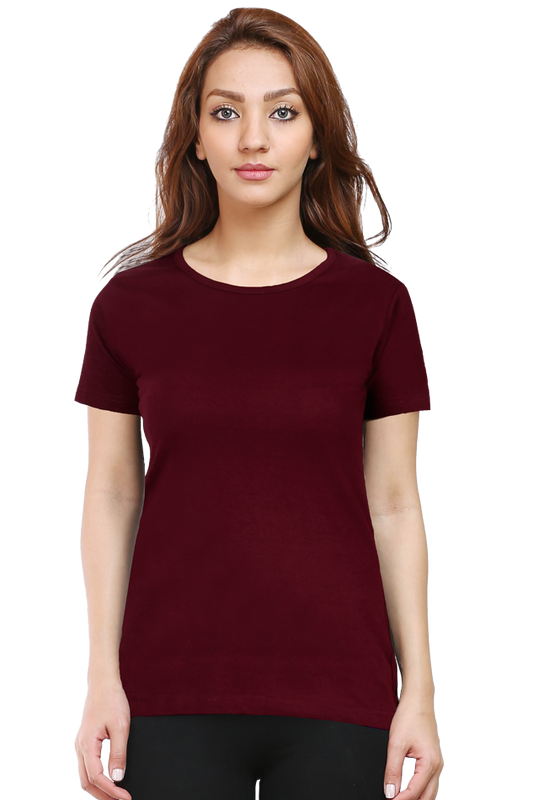 Women's & Girls Classic T-shirt 100% Cotton Round Neck Half Sleeves - Maroon