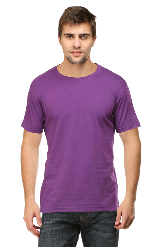 Men's Classic T-shirt 100% Cotton Round Neck Half Sleeves - Purple for Men