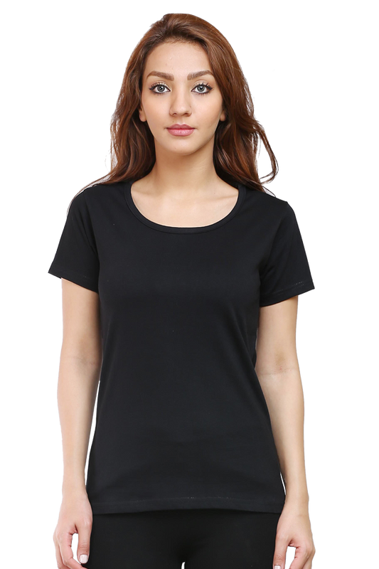 Women's & Girls Classic T-shirt 100% Cotton Round Neck Half Sleeves - Black