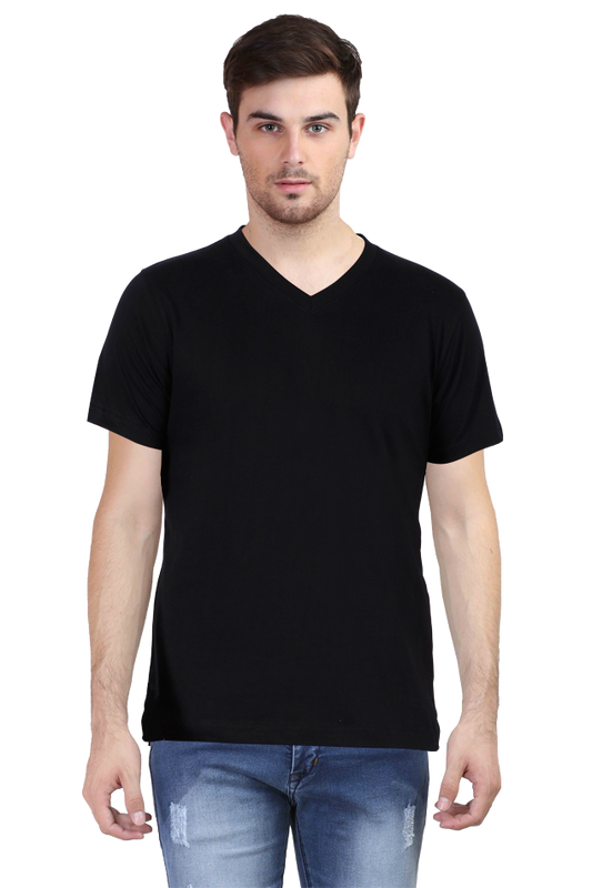 Men's V Neck T-shirt 100% Cotton Half Sleeves - Black for Men's