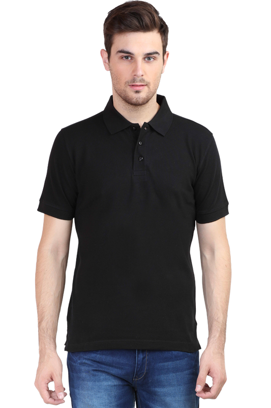 Men's Regular Half Sleeves Solid Polo T-Shirt - Black