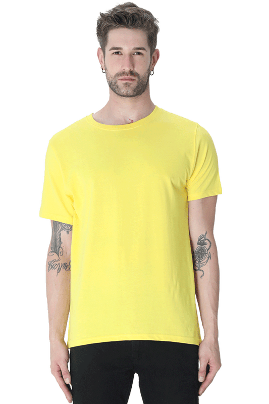 Men's Classic T-shirt 100% Cotton Round Neck Half Sleeves - New Yellow for Men