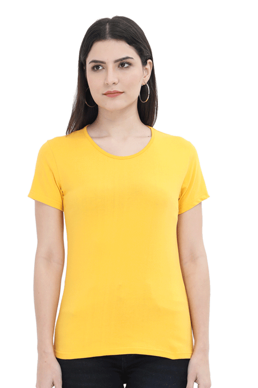 Women's & Girls Classic T-shirt 100% Cotton Round Neck Half Sleeves - Golden Yellow