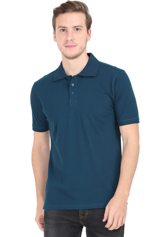 Men's Regular Half Sleeves Solid Polo T-Shirt - Petrol Blue