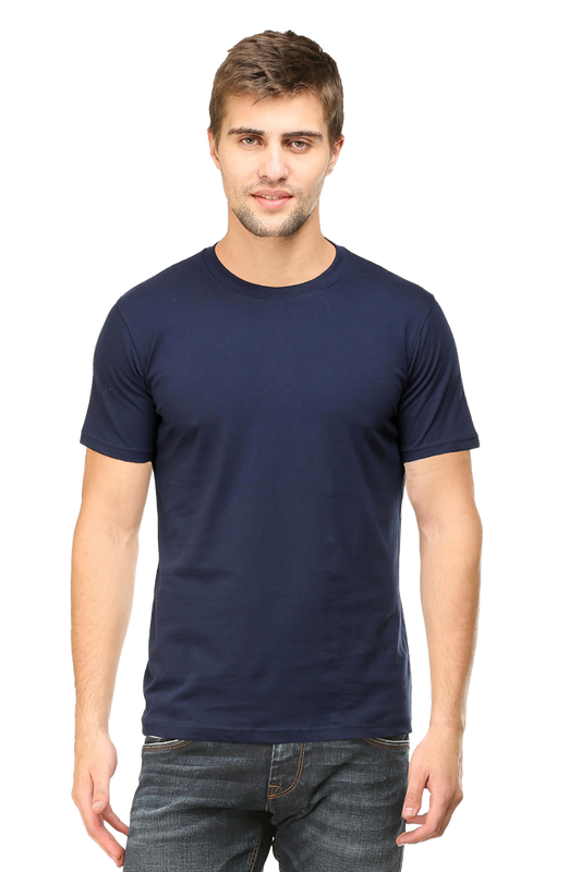 Men's Classic T-shirt 100% Cotton Round Neck Half Sleeves - Navy Blue for Men