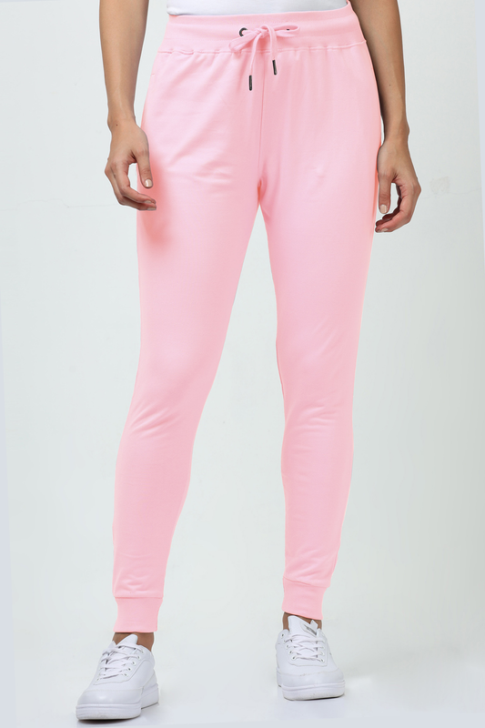 Women's & Girls Relaxed Fit Cotton Joggers Pants - Light Baby Pink