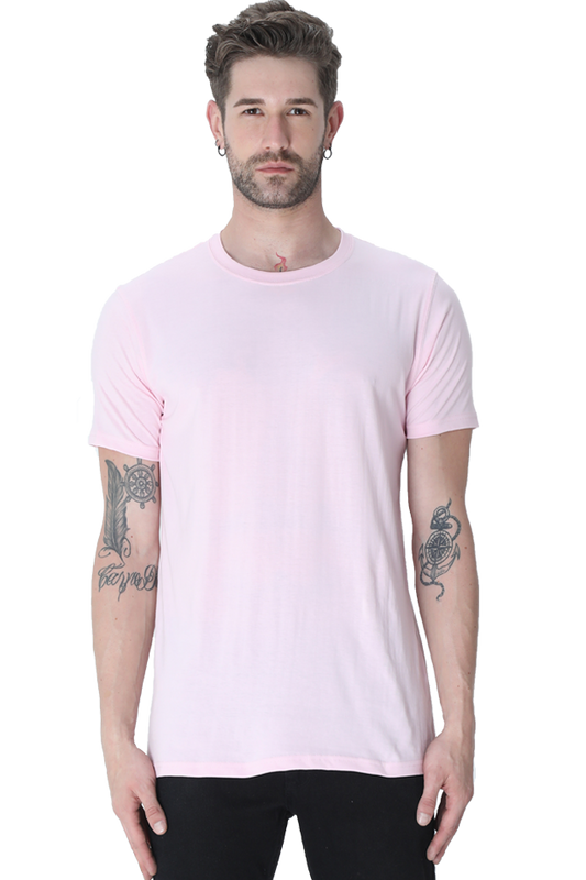 Men's Classic T-shirt 100% Cotton Round Neck Half Sleeves - Light Baby Pink for Men