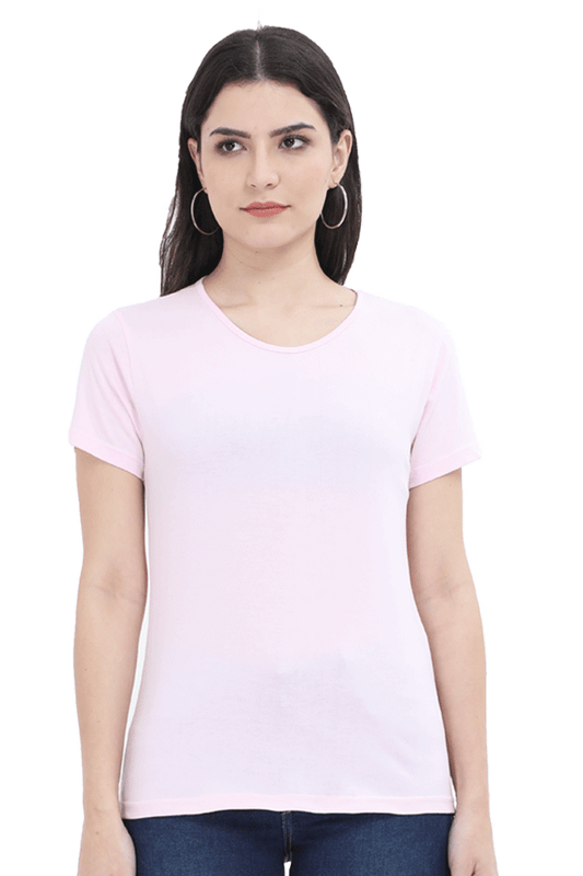 Women's & Girls Classic T-shirt 100% Cotton Round Neck Half Sleeves - Light Baby Pink