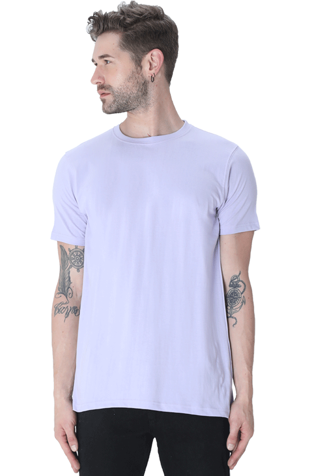 Men's Classic T-shirt 100% Cotton Round Neck Half Sleeves - Lavender for Men