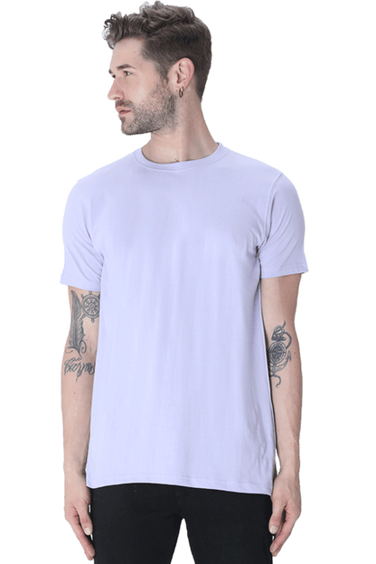 Men's Classic T-shirt 100% Cotton Round Neck Half Sleeves - Lavender for Men