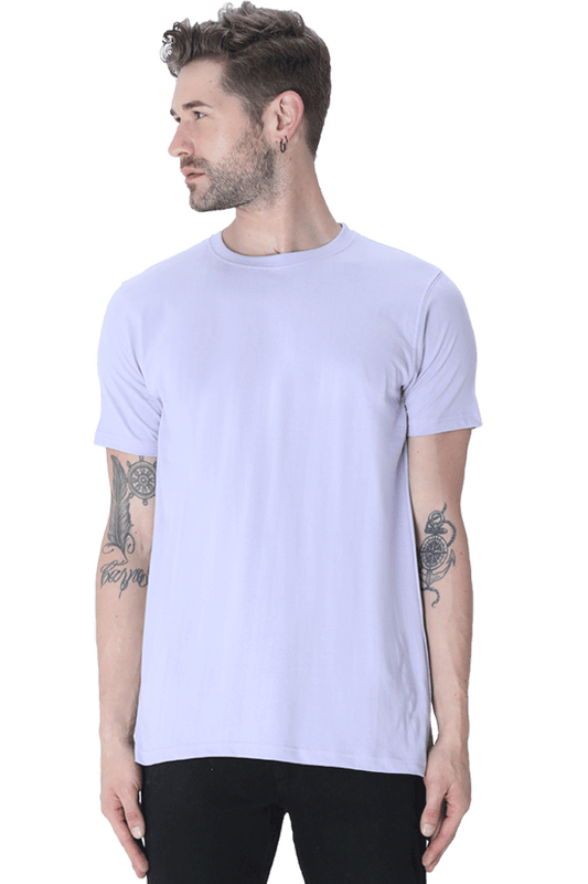 Men's Classic T-shirt 100% Cotton Round Neck Half Sleeves - Lavender for Men