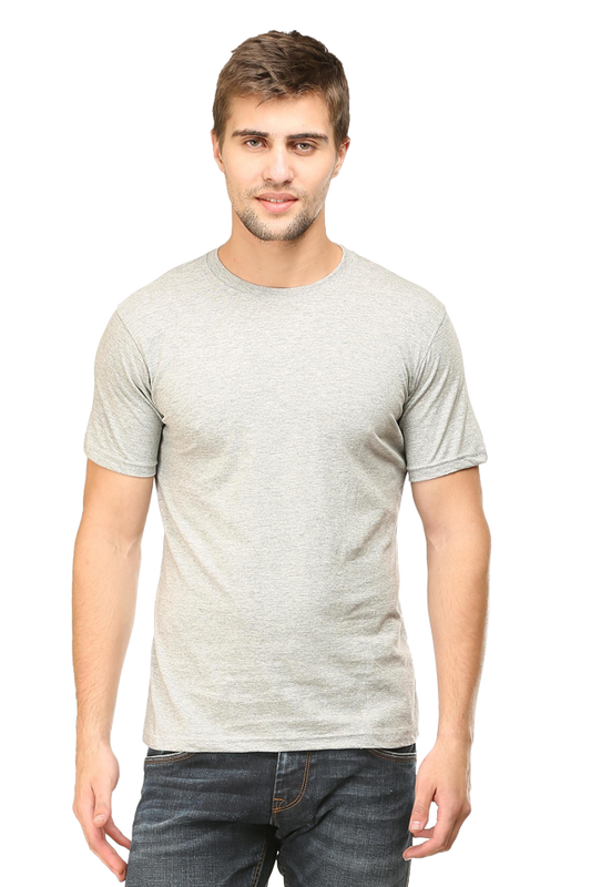 Men's Classic T-shirt 100% Cotton Round Neck Half Sleeves - Grey Melange for Men