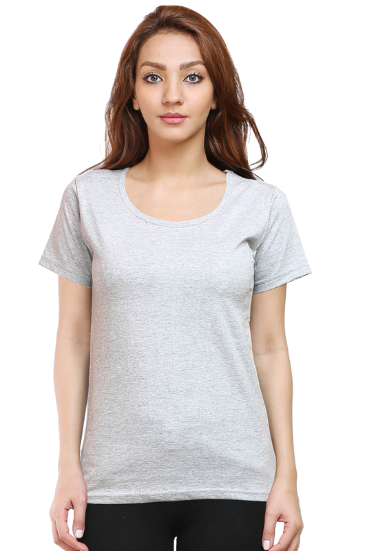 Women's & Girls Classic T-shirt 100% Cotton Round Neck Half Sleeves - Grey Melange