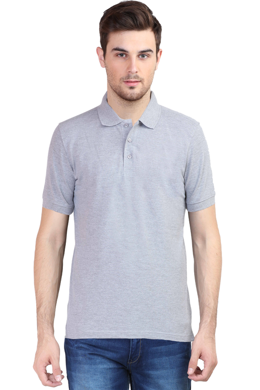 Men's Regular Half Sleeves Solid Polo T-Shirt - Grey Melange