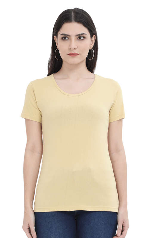 Women's & Girls Classic T-shirt 100% Cotton Round Neck Half Sleeves - Beige