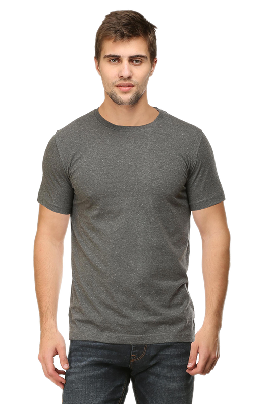 Men's Classic T-shirt 100% Cotton Round Neck Half Sleeves - Charcoal Melange for Men