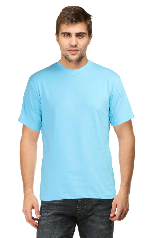 Men's Classic T-shirt 100% Cotton Round Neck Half Sleeves - Sky Blue for Men