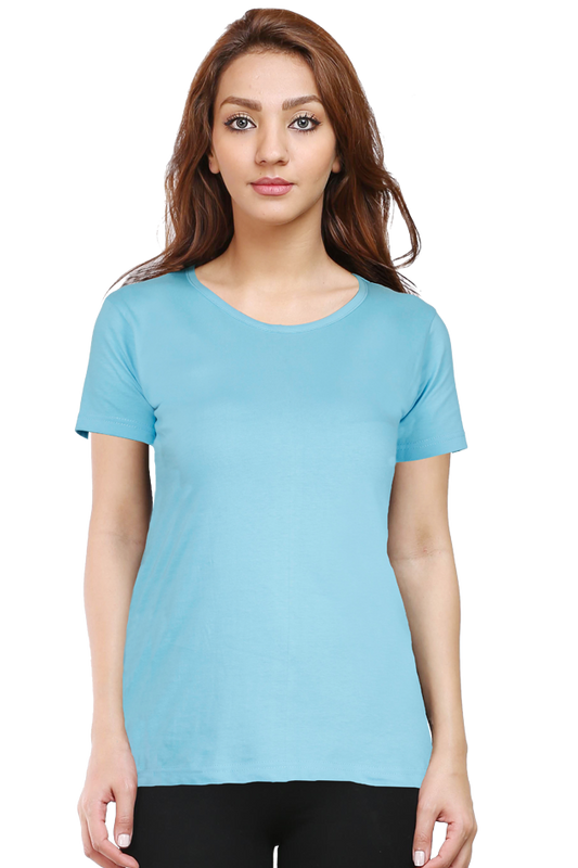 Women's & Girls Classic T-shirt 100% Cotton Round Neck Half Sleeves - Sky Blue