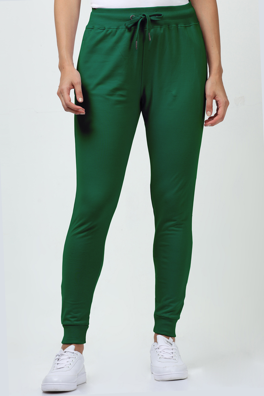 Women's & Girls Relaxed Fit Cotton Joggers Pants - Bottle Green