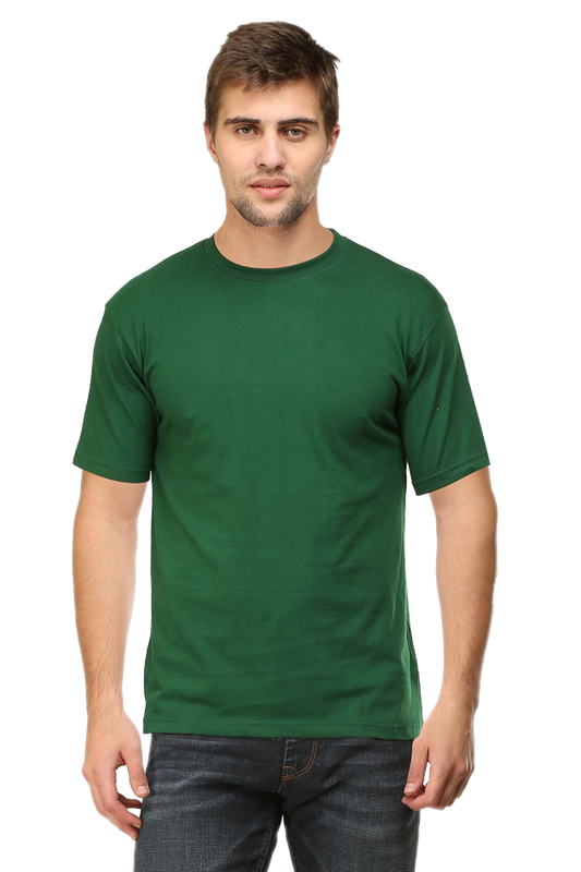 Men's Classic T-shirt 100% Cotton Round Neck Half Sleeves - Bottle Green for Men