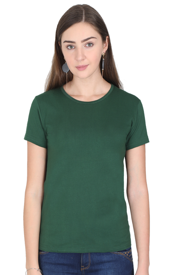 Women's & Girls Classic T-shirt 100% Cotton Round Neck Half Sleeves - Bottle Green