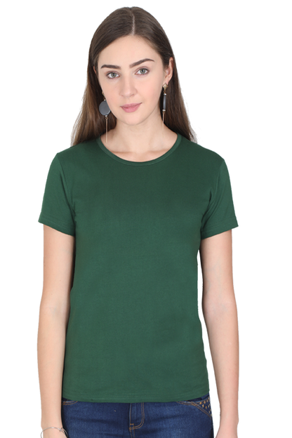 Women's & Girls Classic T-shirt 100% Cotton Round Neck Half Sleeves - Bottle Green