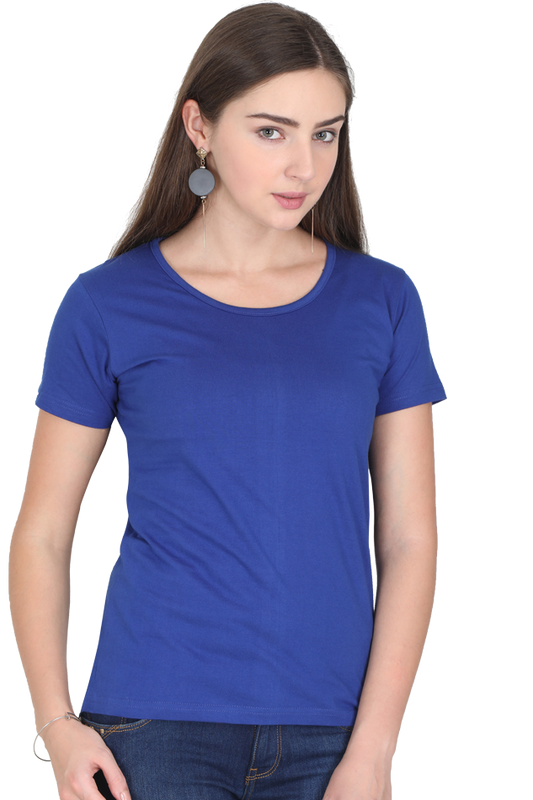 Women's & Girls Classic T-shirt 100% Cotton Round Neck Half Sleeves - Royal Blue