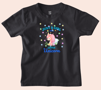 Just a Girl Who Loves Unicorn - Kids T-Shirt Regular Fit Cotton - 5 Colors - Girls