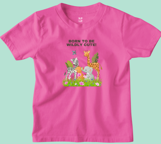 Born to Be Wildly Cute - Kids T-Shirt Regular Fit Cotton - 5 Colors - Girls