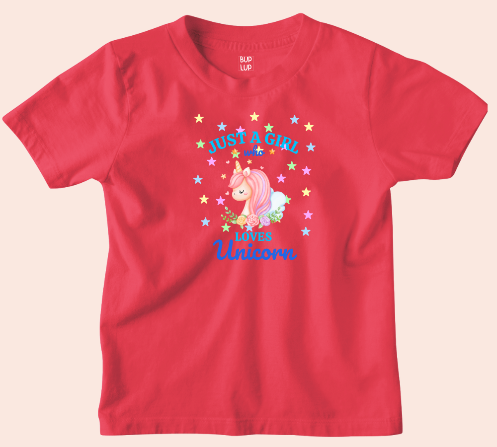 Just a Girl Who Loves Unicorn - Kids T-Shirt Regular Fit Cotton - 5 Colors - Girls