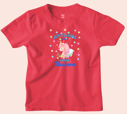 Just a Girl Who Loves Unicorn - Kids T-Shirt Regular Fit Cotton - 5 Colors - Girls