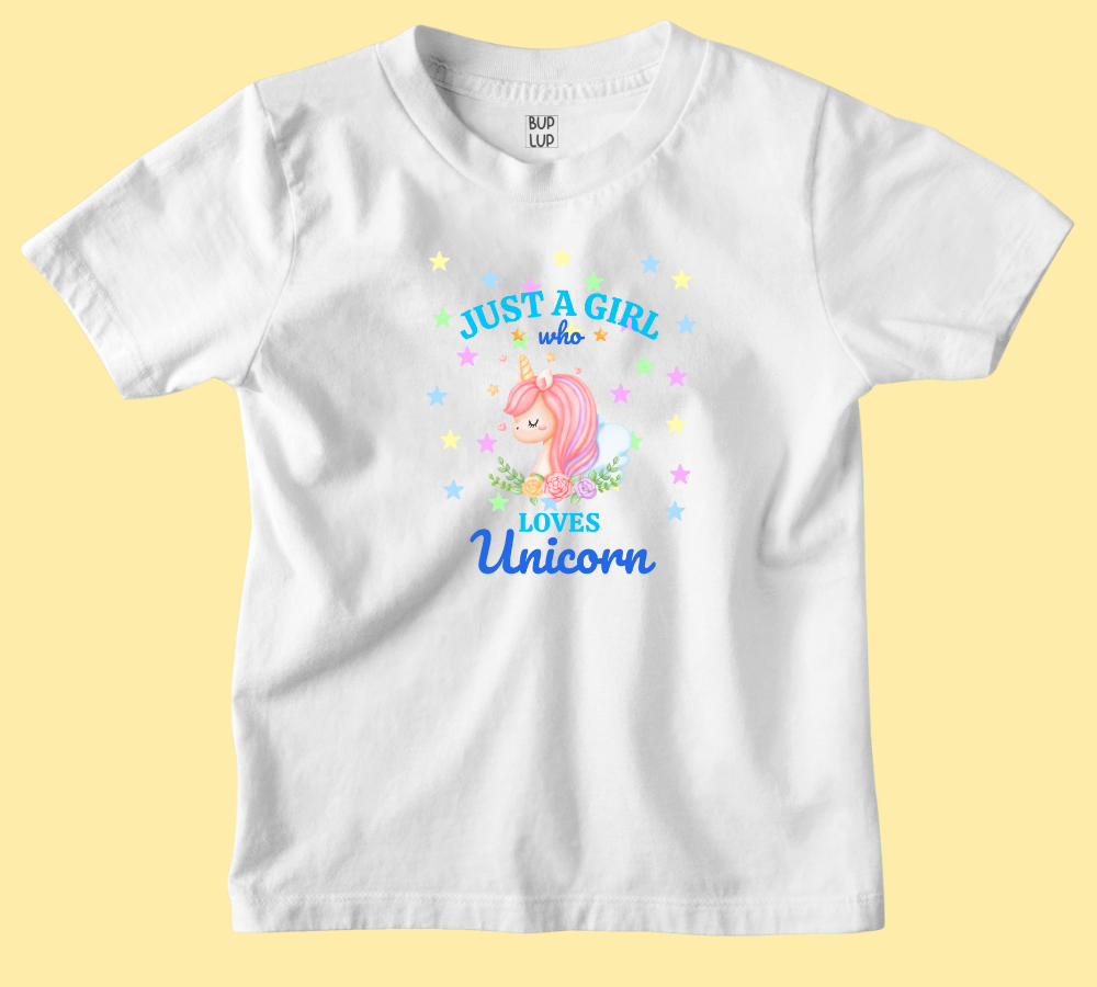 Just a Girl Who Loves Unicorn - Kids T-Shirt Regular Fit Cotton - 5 Colors - Girls