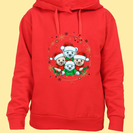 Dog Family Celebrating Xmas - Kids Cotton Hooded Neck Hoodies - Sweatshirt with Hoodies Full Sleeves Winter Wear, Long Sleeve Sweatshirts - Red