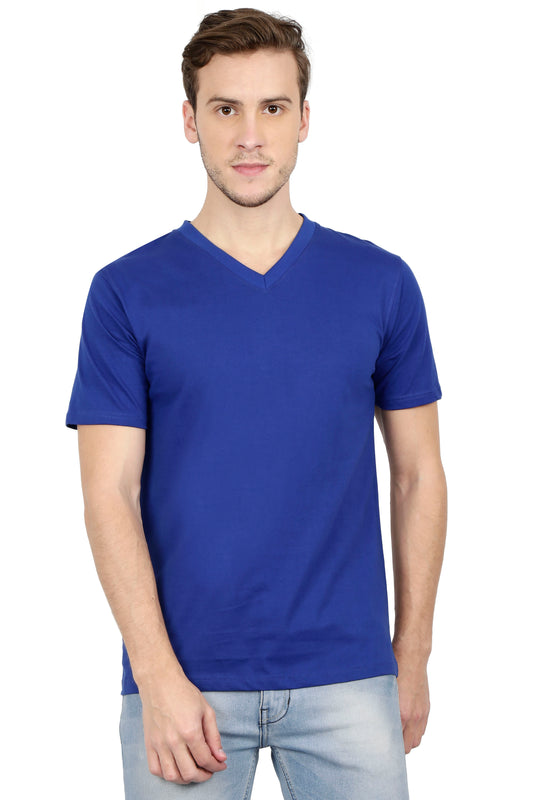 Men's V Neck T-shirt 100% Cotton Half Sleeves - Royal Blue for Men's