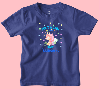 Just a Girl Who Loves Unicorn - Kids T-Shirt Regular Fit Cotton - 5 Colors - Girls