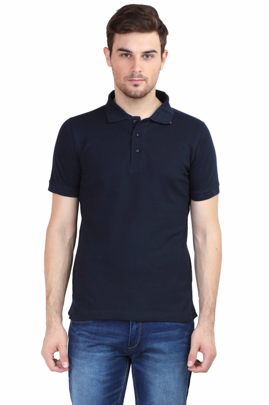 Men's Regular Half Sleeves Solid Polo T-Shirt - Navy Blue