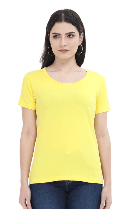 Women's & Girls Classic T-shirt 100% Cotton Round Neck Half Sleeves - New Yellow